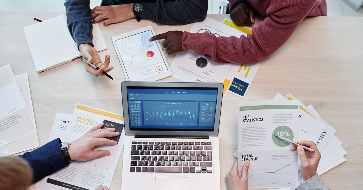 Digital marketing dashboard with search results, growth chart and AI answer